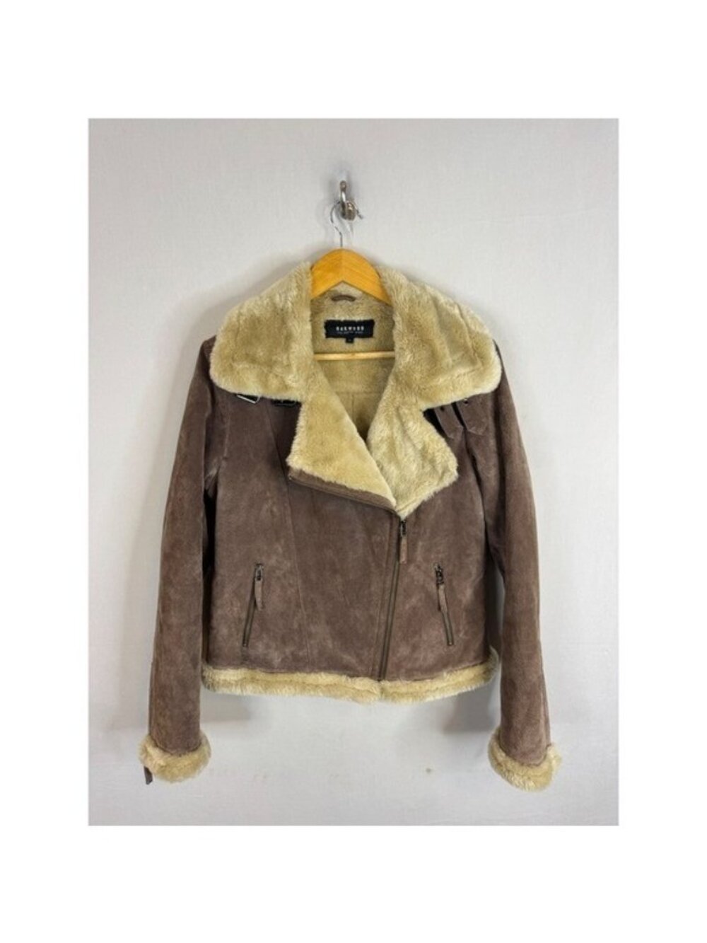 Oakwood Brown Pig Split Leather Faux Fur Lined Aviator Jacket Women Large